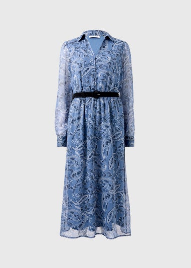 Blue Paisley Belted Midaxi Dress