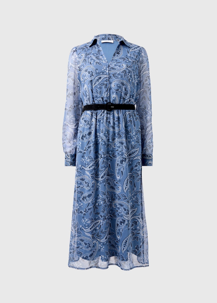 Blue Paisley Belted Midaxi Dress