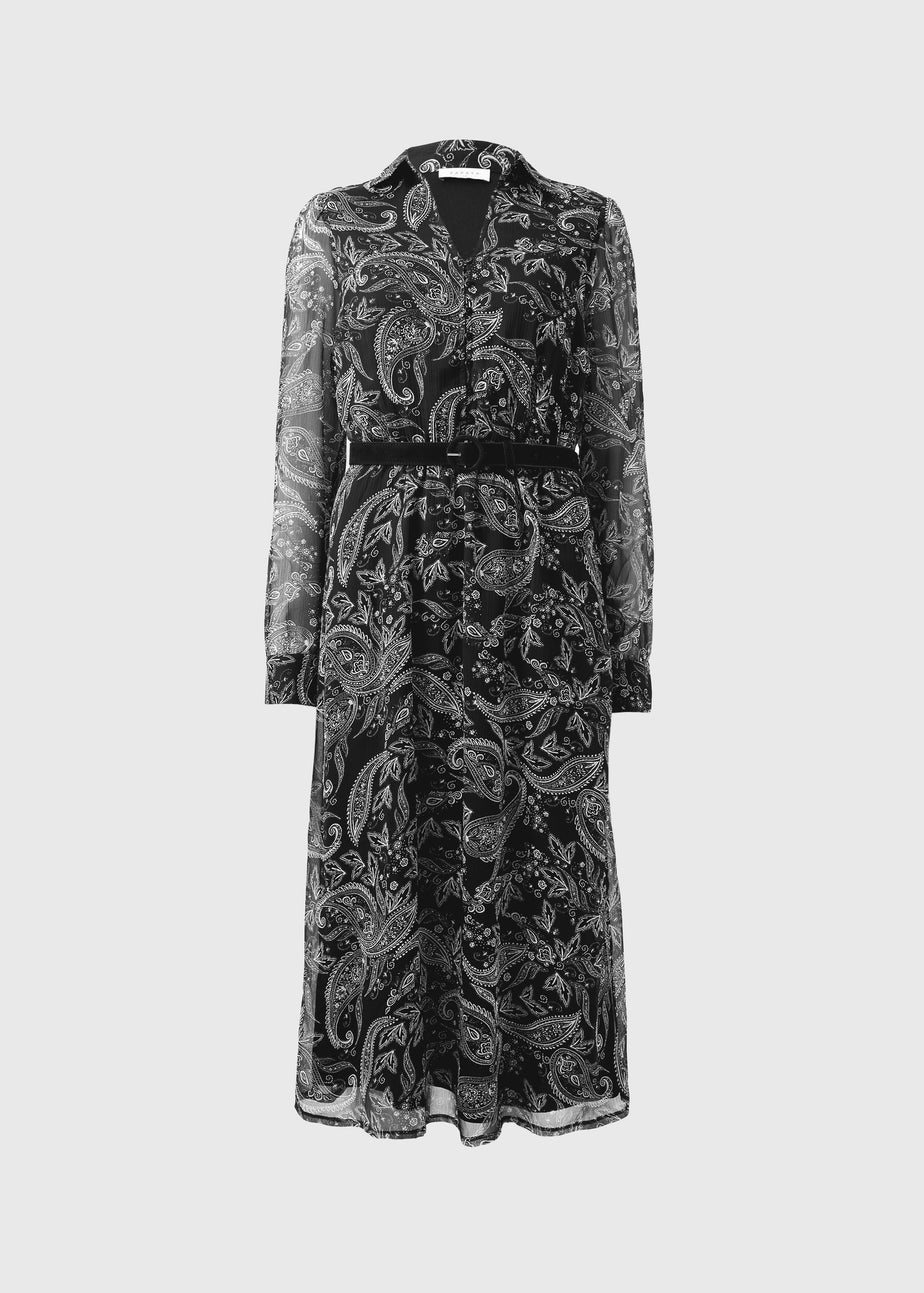 Black Paisley Belted Midaxi Dress