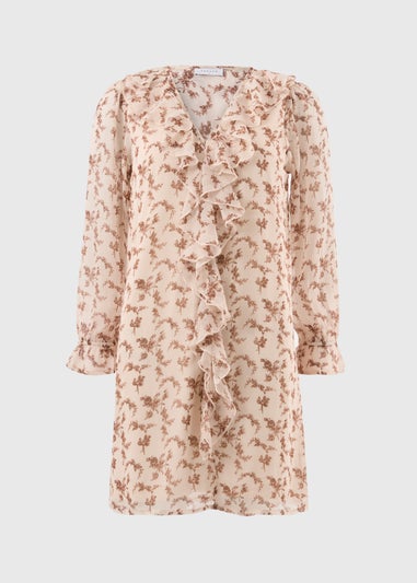 Brown Floral Ruffle Mini Dress