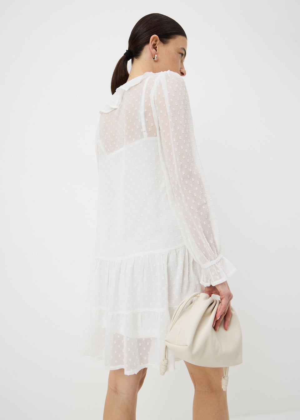 Ivory Dobby Ruffle Mini Dress