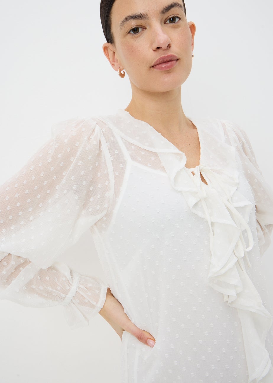 Ivory Dobby Ruffle Mini Dress