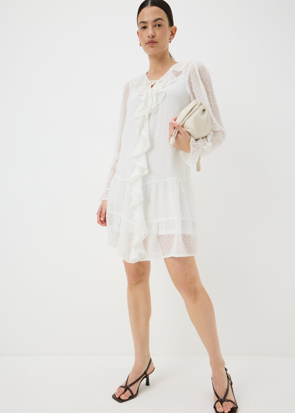 Ivory Dobby Ruffle Mini Dress