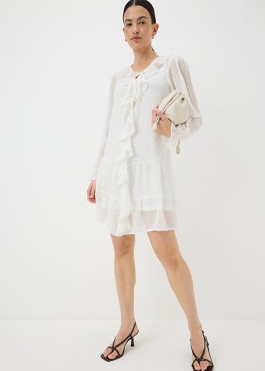 Ivory Dobby Ruffle Mini Dress