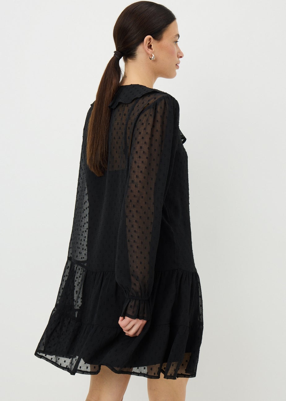 Black Dobby Ruffle Mini Dress