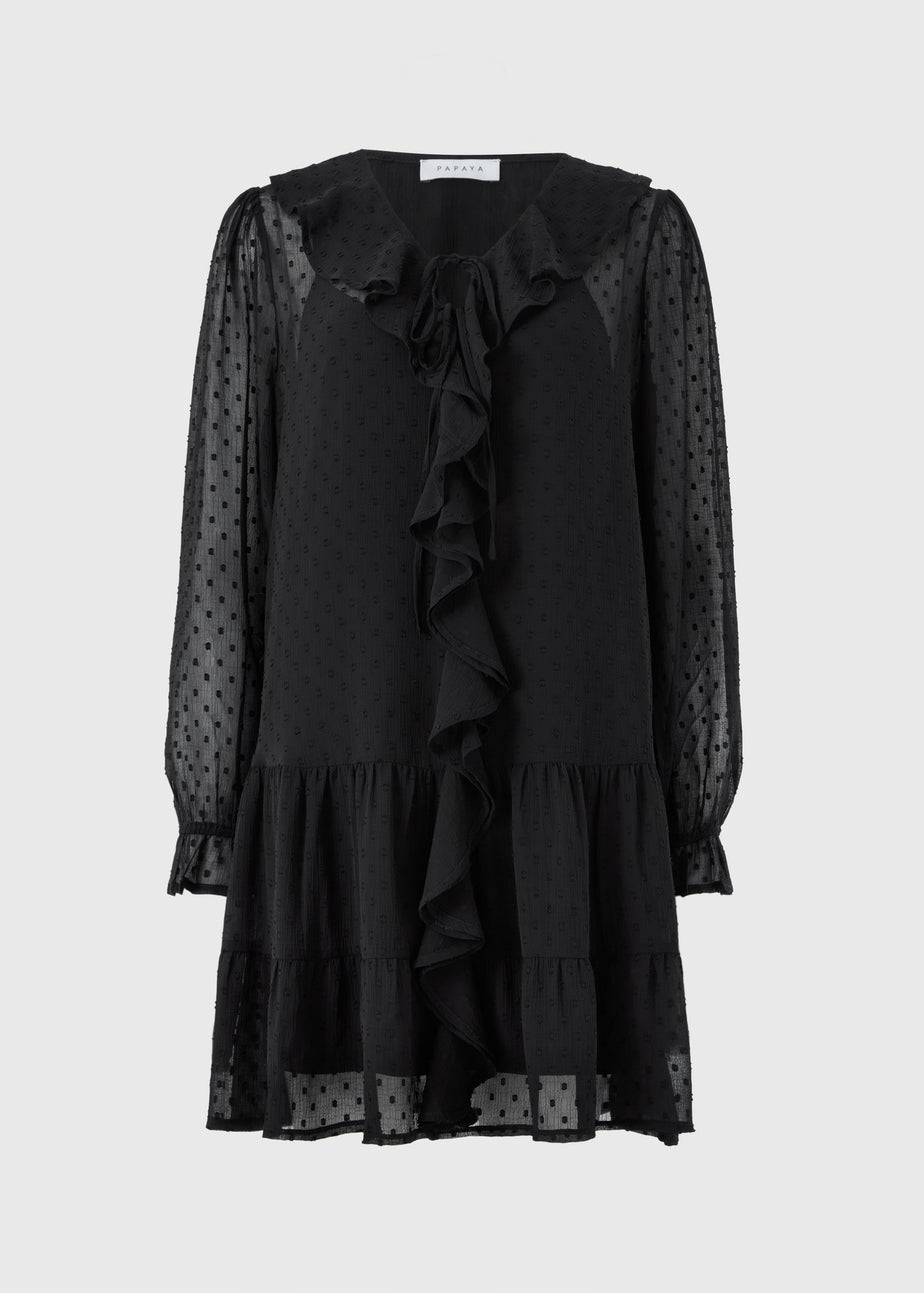 Black Dobby Ruffle Mini Dress