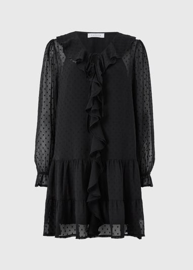 Black Dobby Ruffle Mini Dress