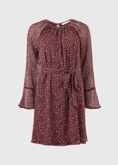 Burgundy Spot Belted Mini Dress