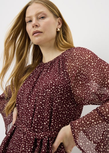 Burgundy Spot Belted Mini Dress