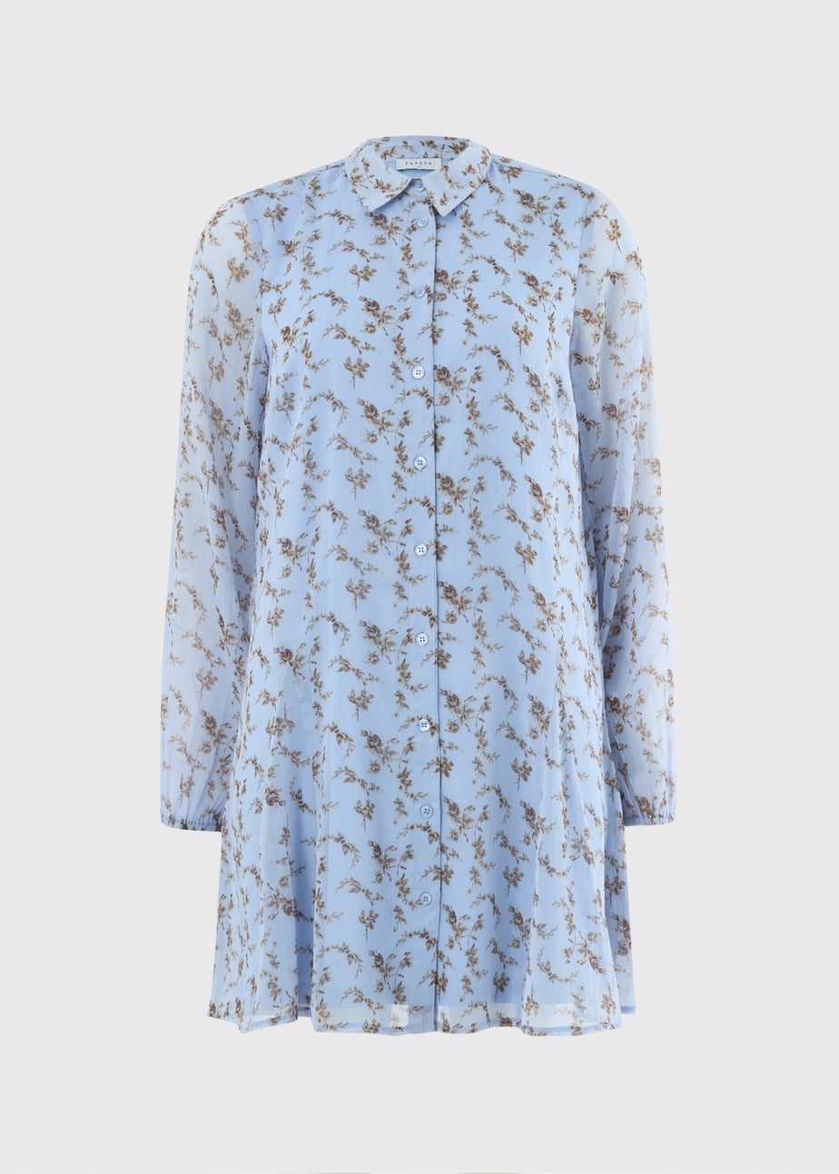 Blue Ditsy Floral Mini Shirt Dress