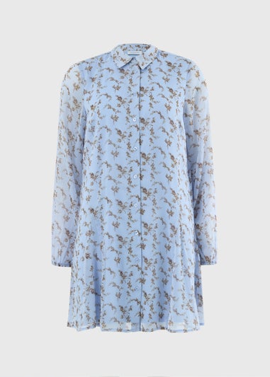 Blue Ditsy Floral Mini Shirt Dress