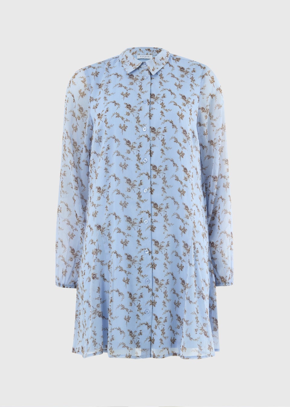 Blue Ditsy Floral Mini Shirt Dress