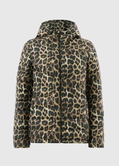 Brown Animal Print Lightweight Padded Jacket