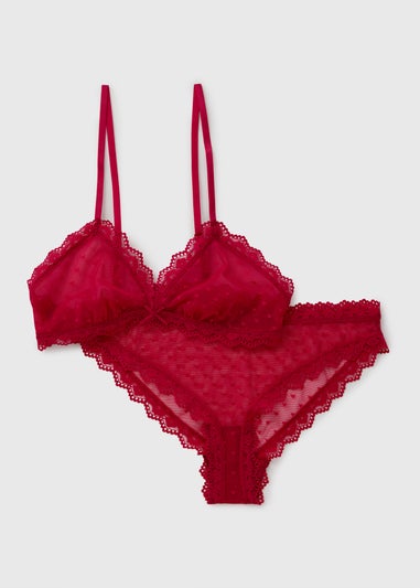 Red Heart Mesh Bralette & Knicker Set