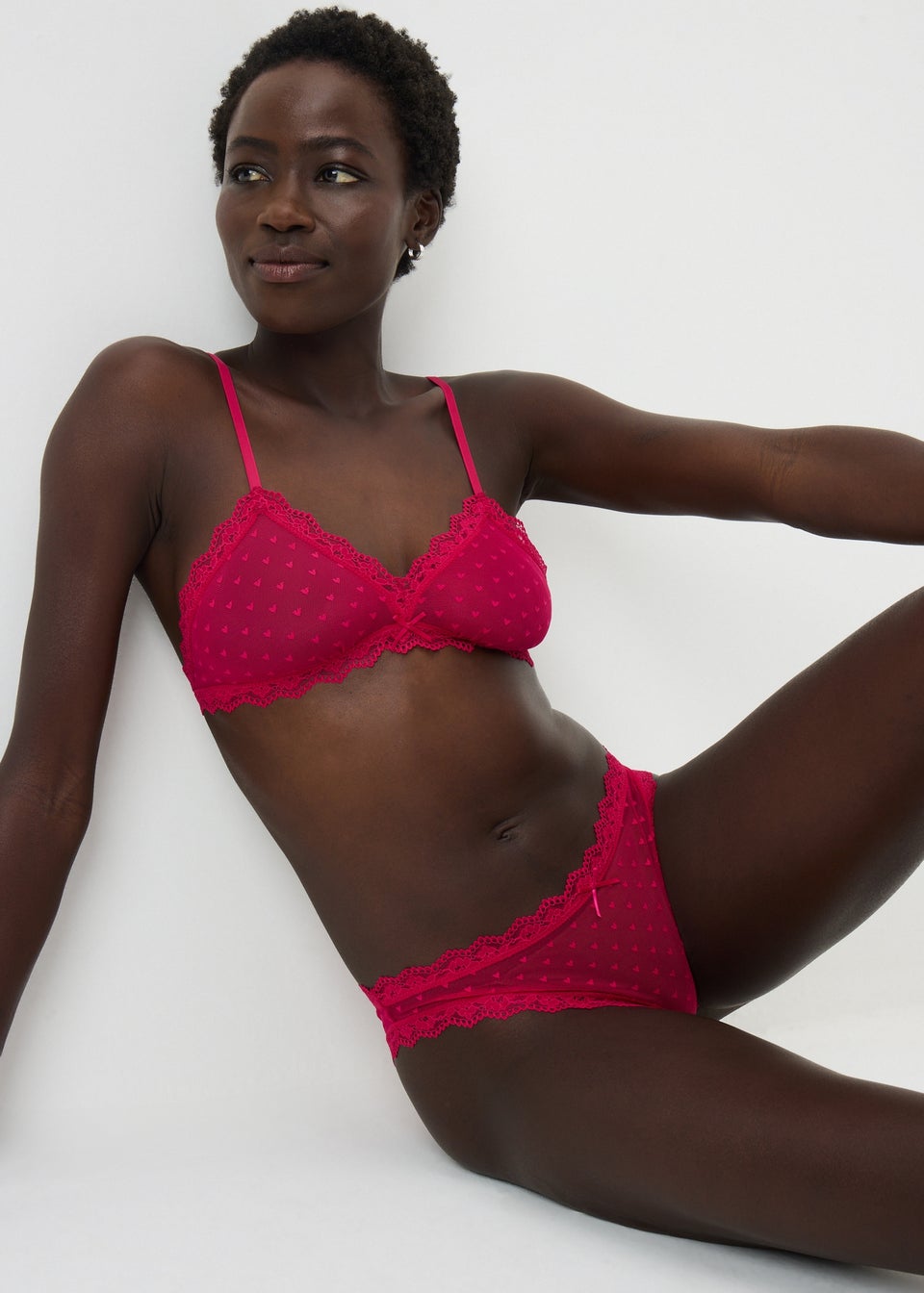 Red Heart Mesh Bralette & Knicker Set