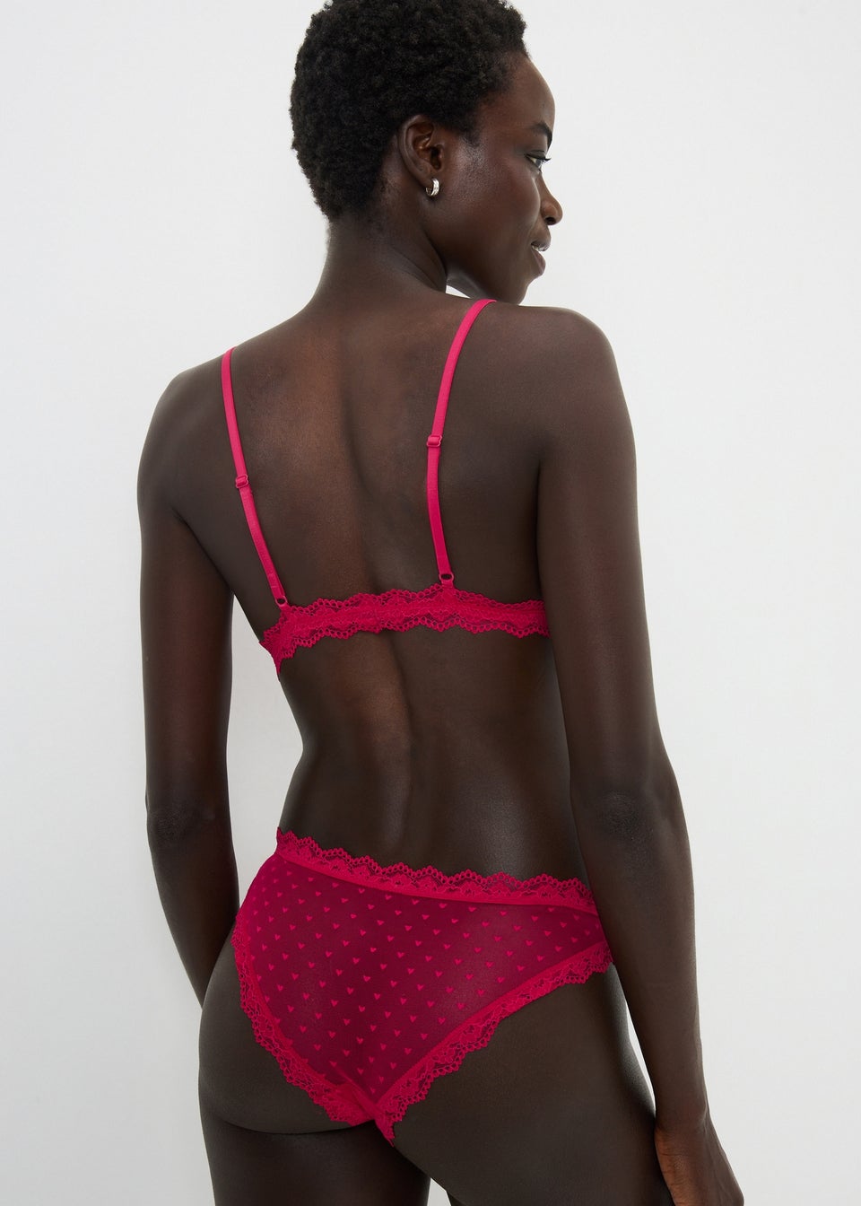 Red Heart Mesh Bralette & Knicker Set