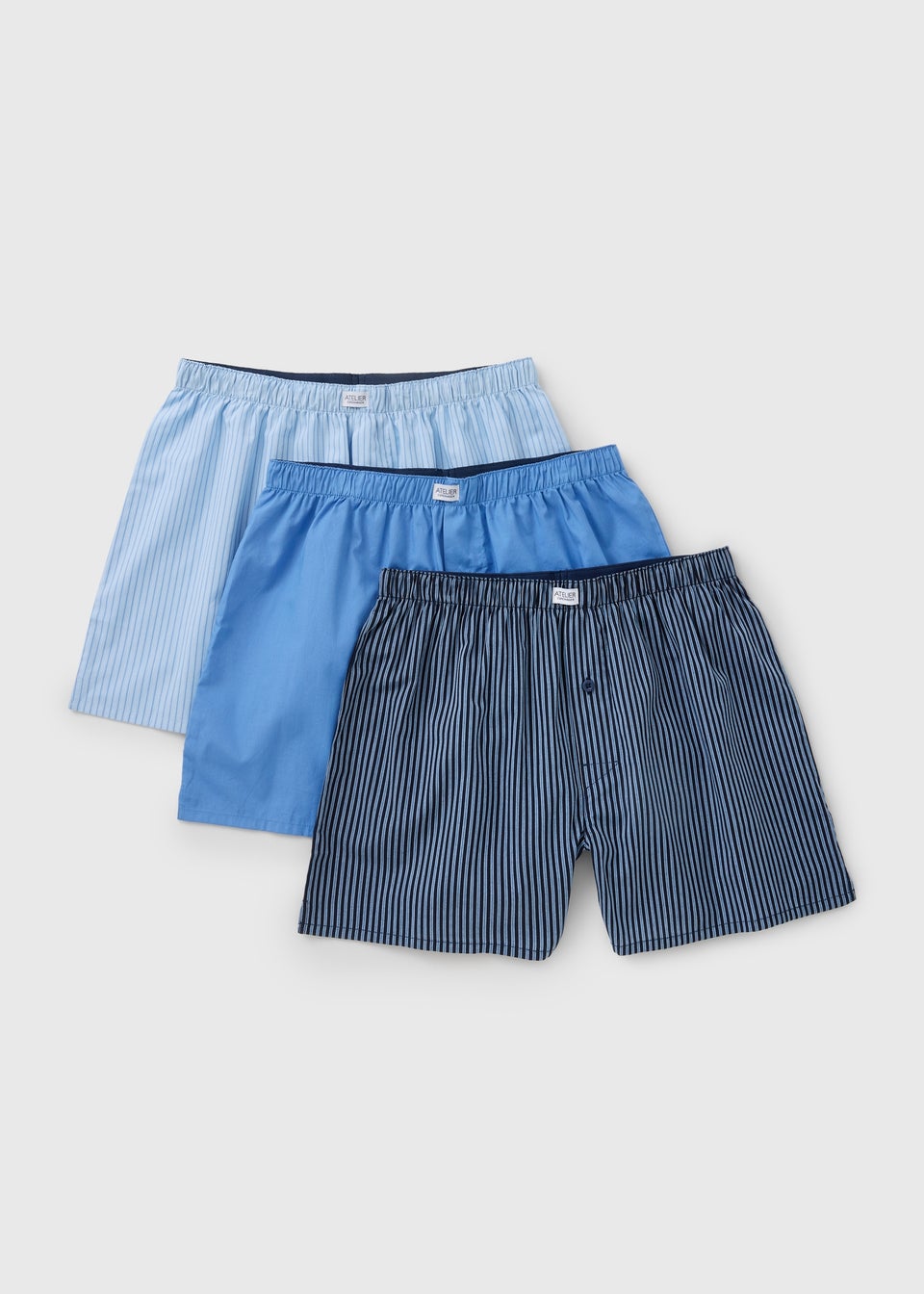 3 Pack Blue Stripe Woven Boxers