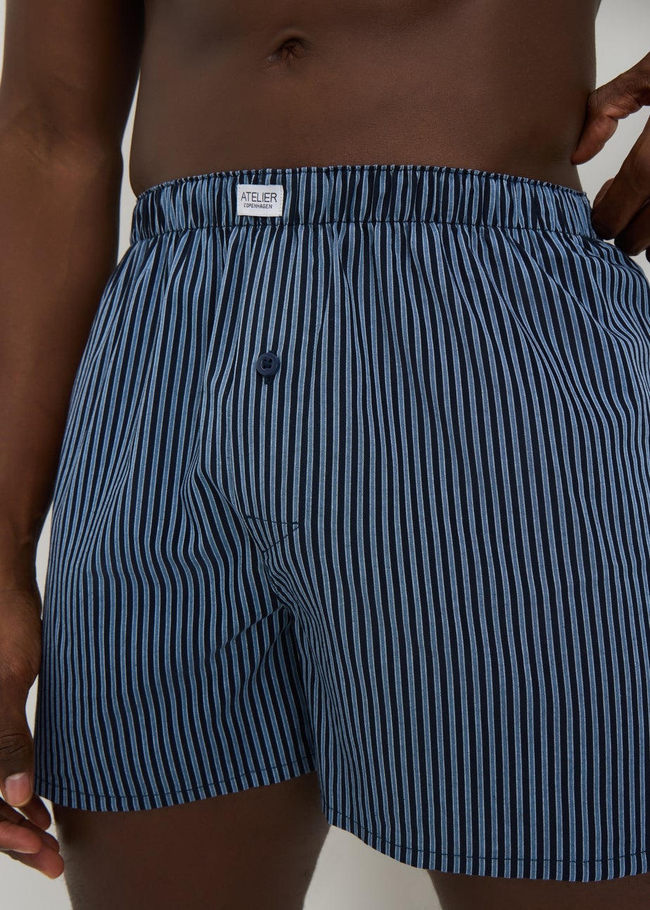 3 Pack Blue Stripe Woven Boxers