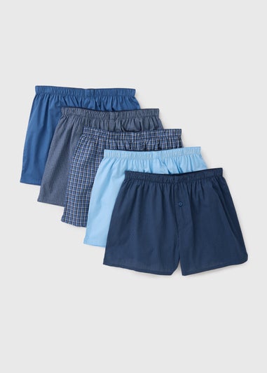 5 Pack Blue Check Cotton Boxers
