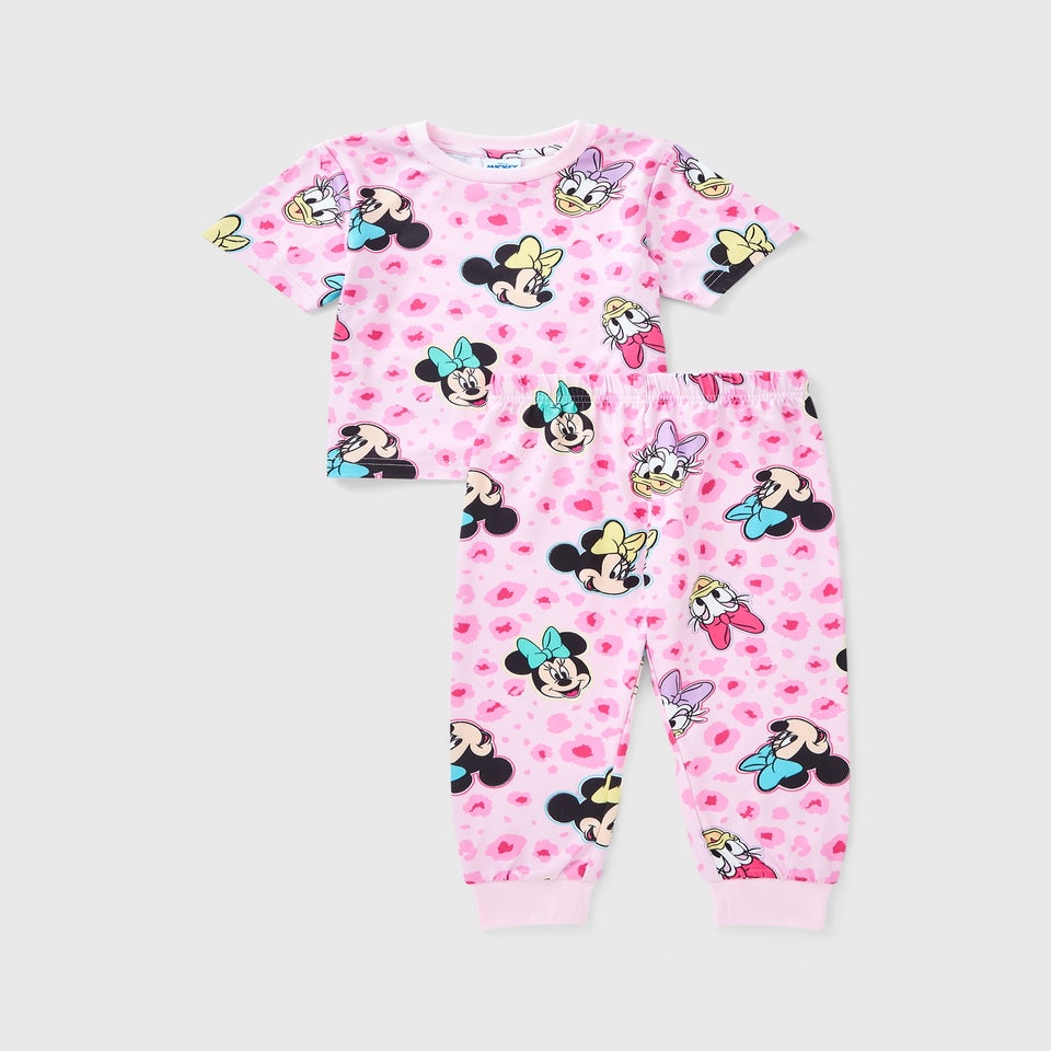 Disney Girls Pink Minnie Mouse Animal Print Pyjama Set (1-7yrs)