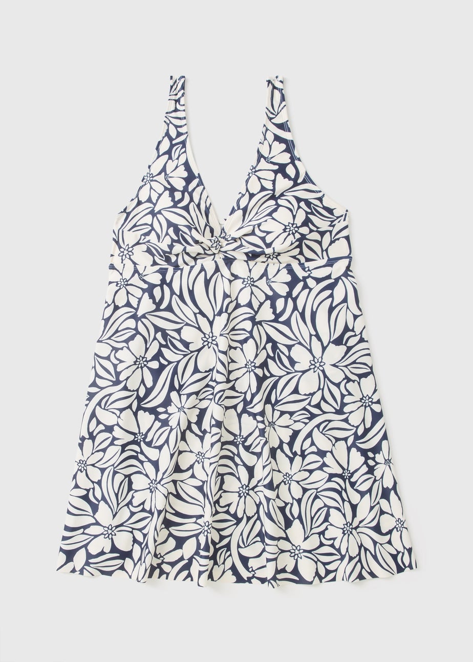 Navy Tropical Floral Swim Dress