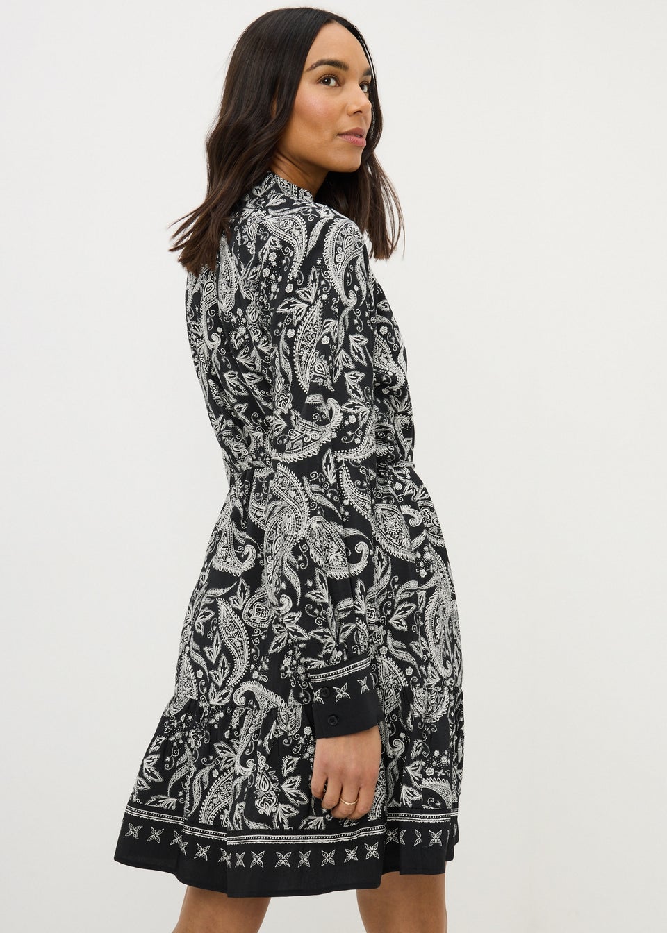 Black Paisley Shirt Mini Dress