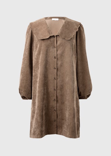 Brown Button Cord Collar Mini Dress