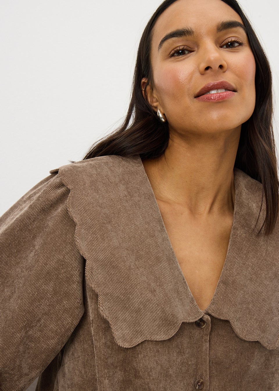 Brown Button Cord Collar Mini Dress