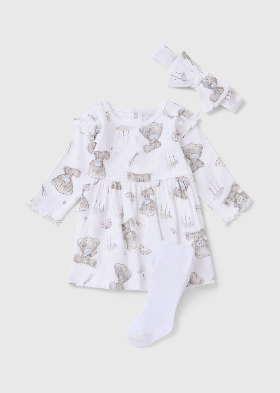 Tiny Tatty Teddy Baby White Dress & Tights Set (Newborn-12mths)