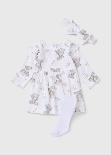 Tiny Tatty Teddy Baby White Dress & Tights Set (Newborn-12mths)
