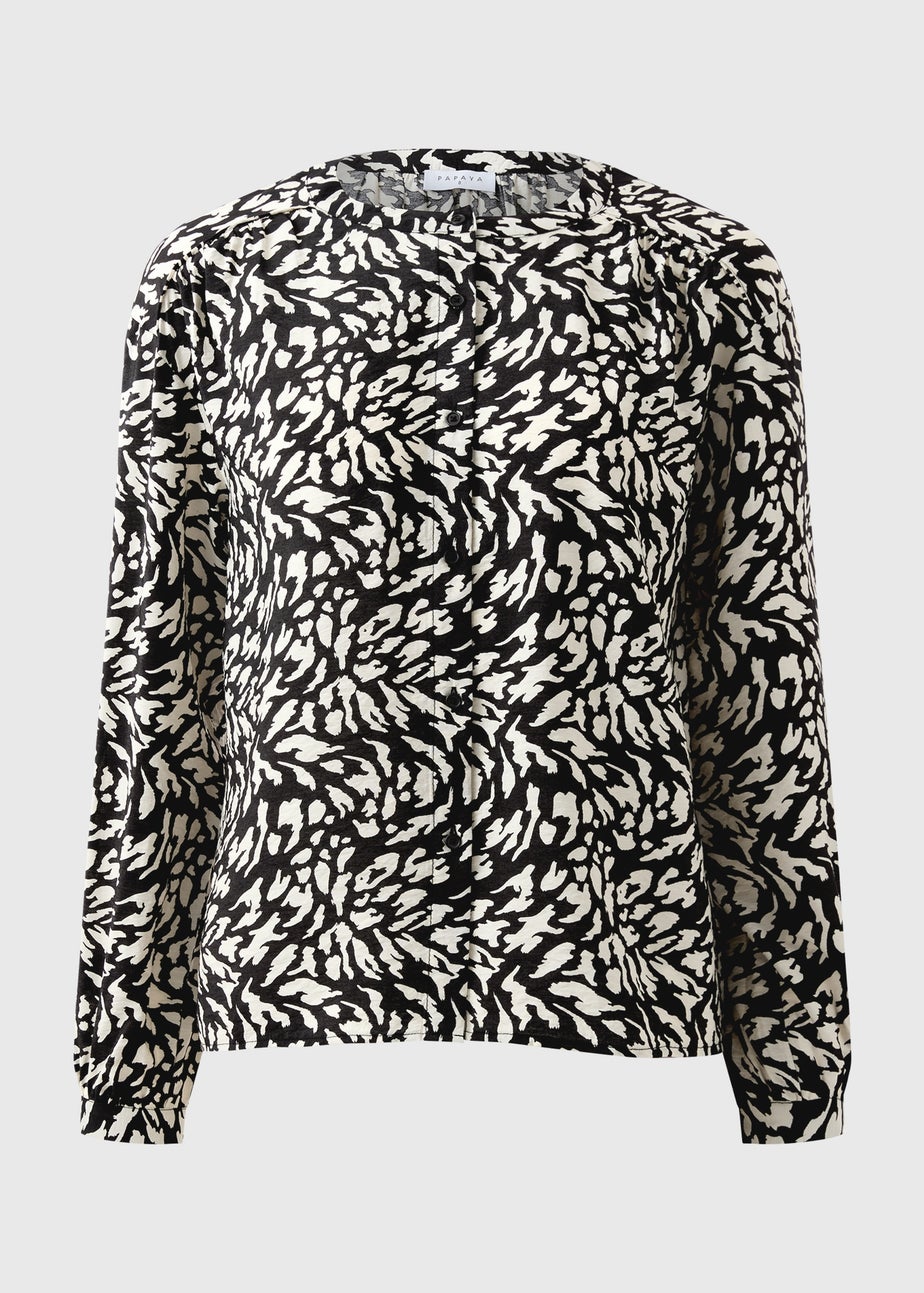 Black Animal Print Button Shirt