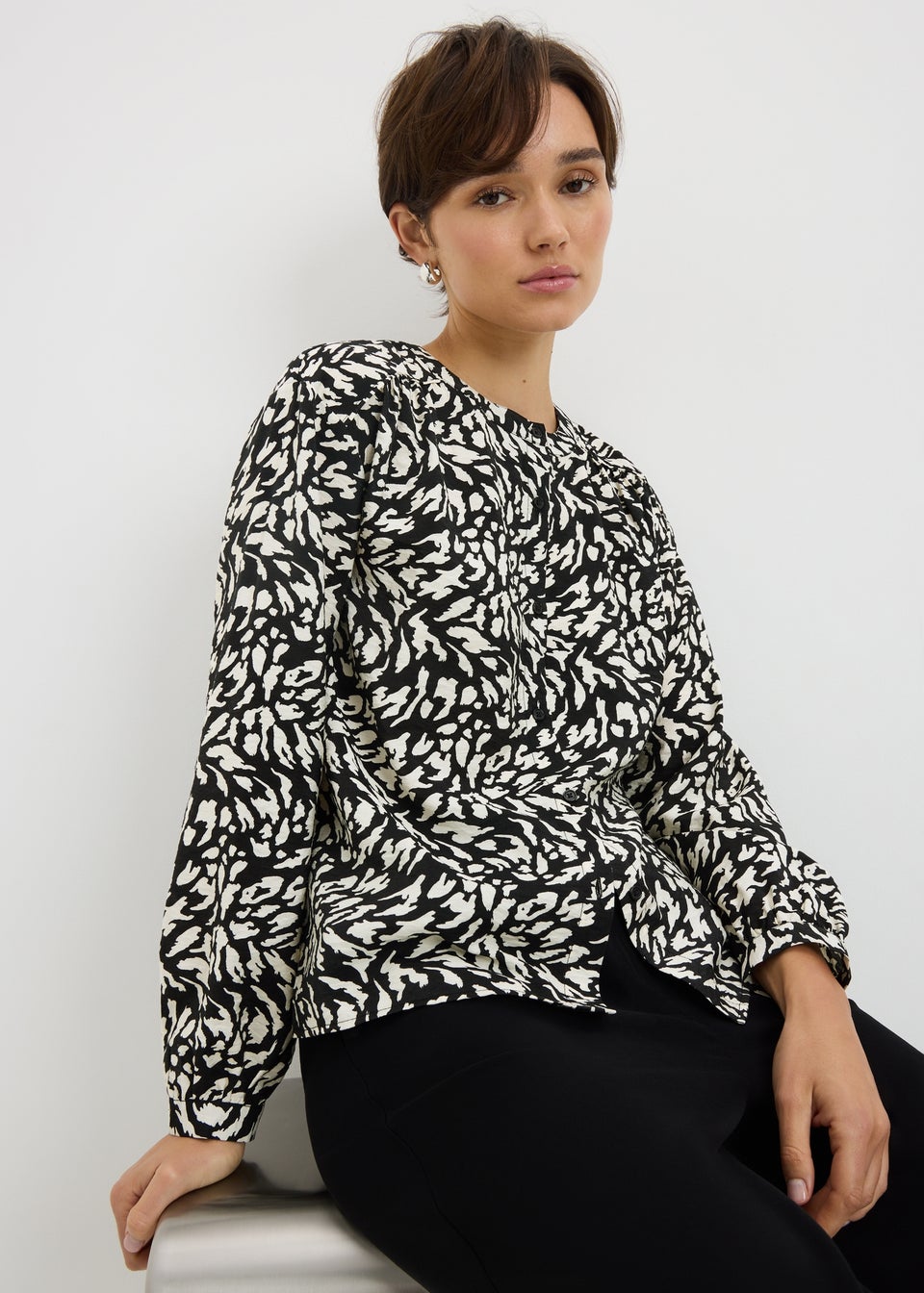 Black Animal Print Button Shirt