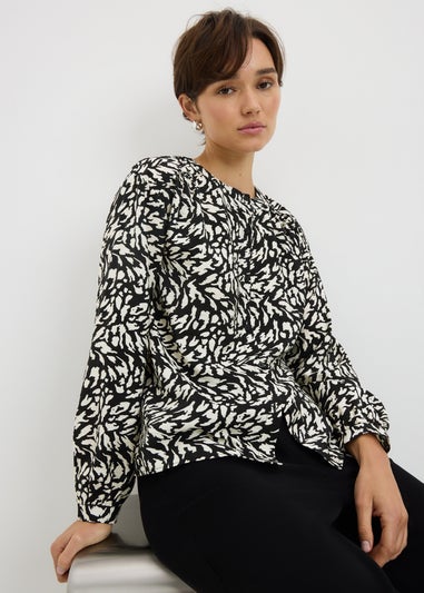 Black Animal Print Button Shirt