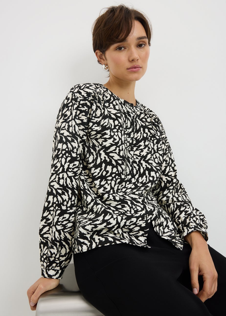Black Animal Print Button Shirt