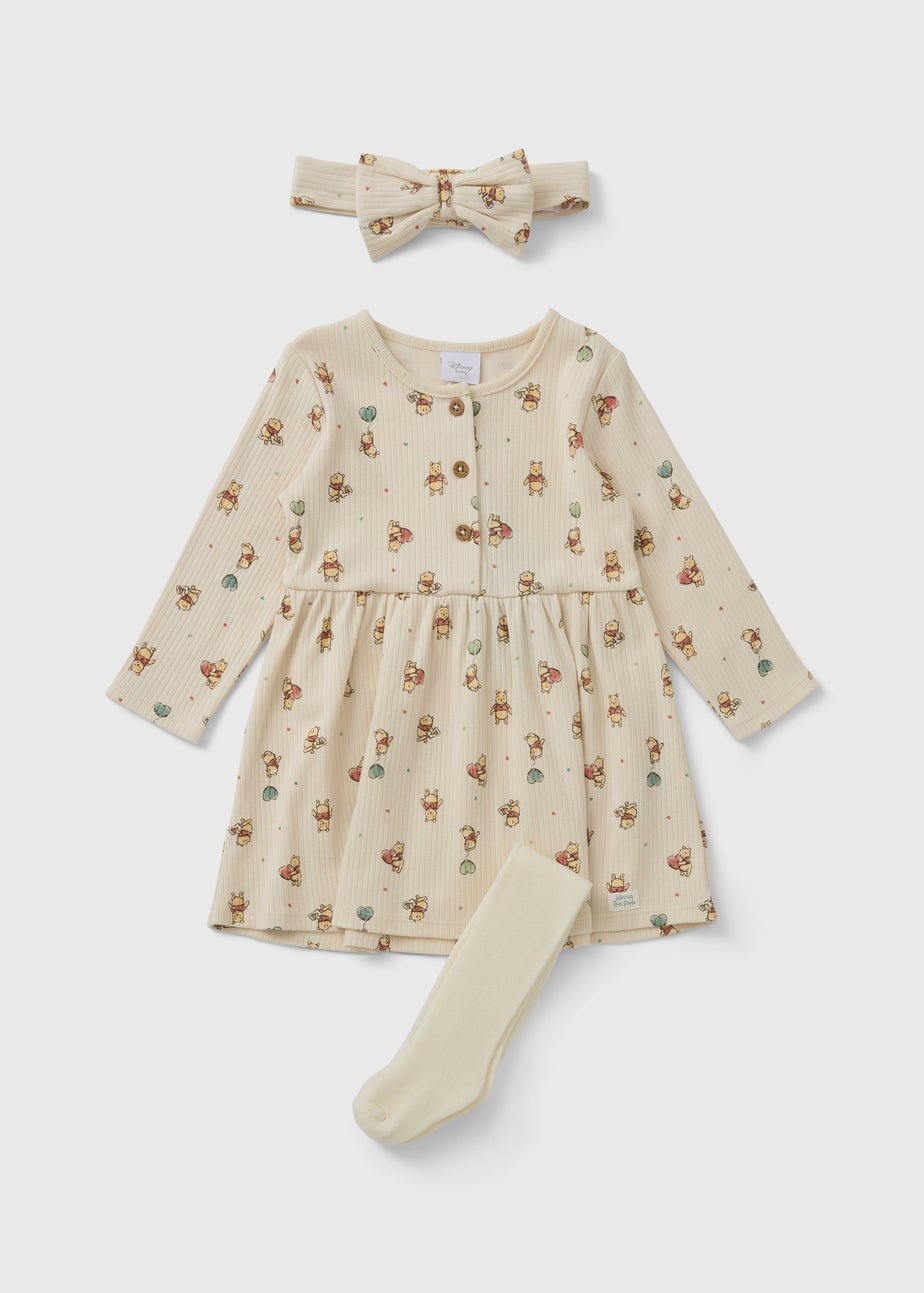 Winnie The Pooh 3 Piece Baby Cream Heart Dress Set (Newborn-23mths)