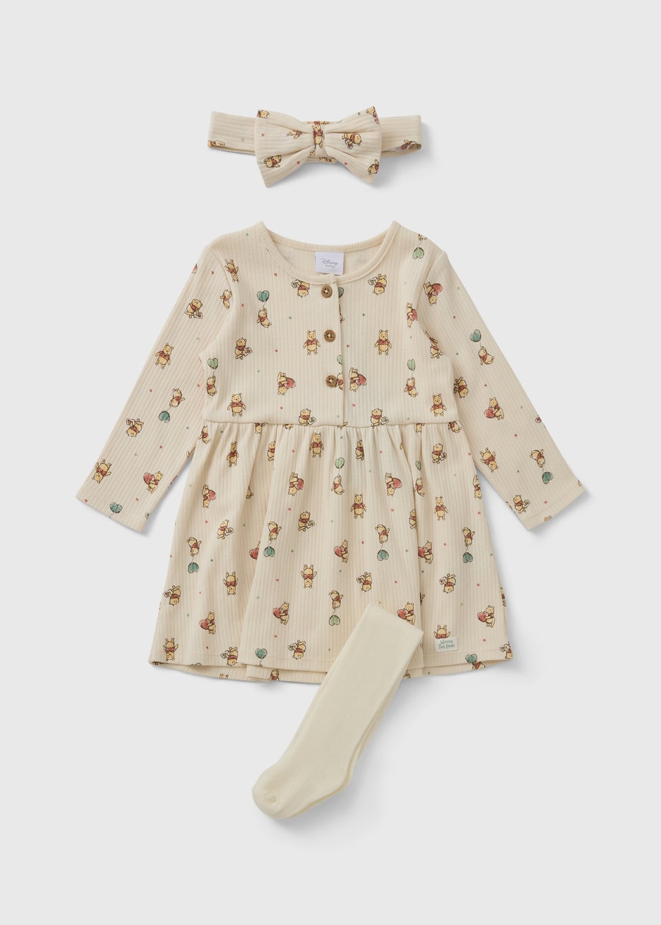 Winnie The Pooh 3 Piece Baby Cream Heart Dress Set (Newborn-23mths)