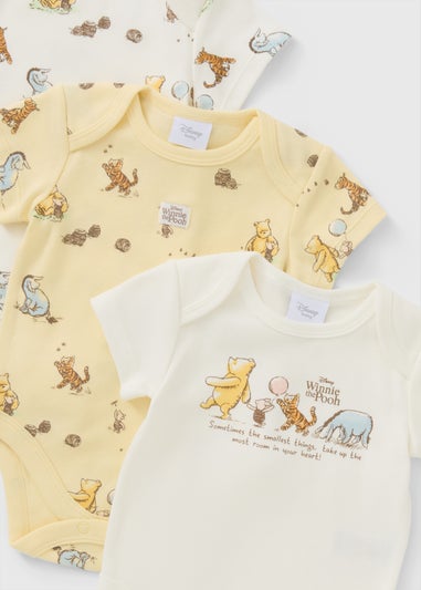 Disney 3 Pack Baby Cream Winnie The Pooh Bodysuits (Newborn-23mths)