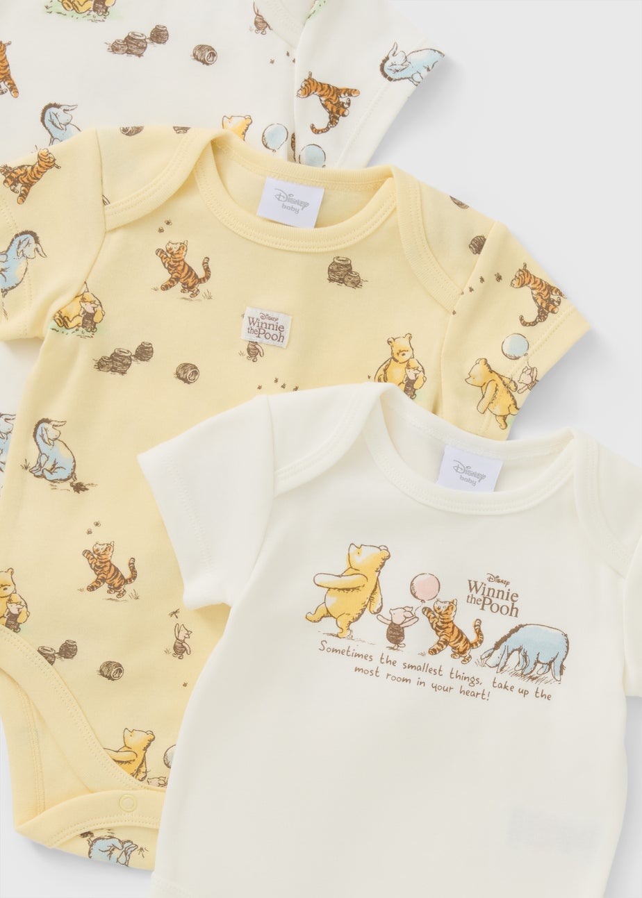 Disney 3 Pack Baby Cream Winnie The Pooh Bodysuits (Newborn-23mths)