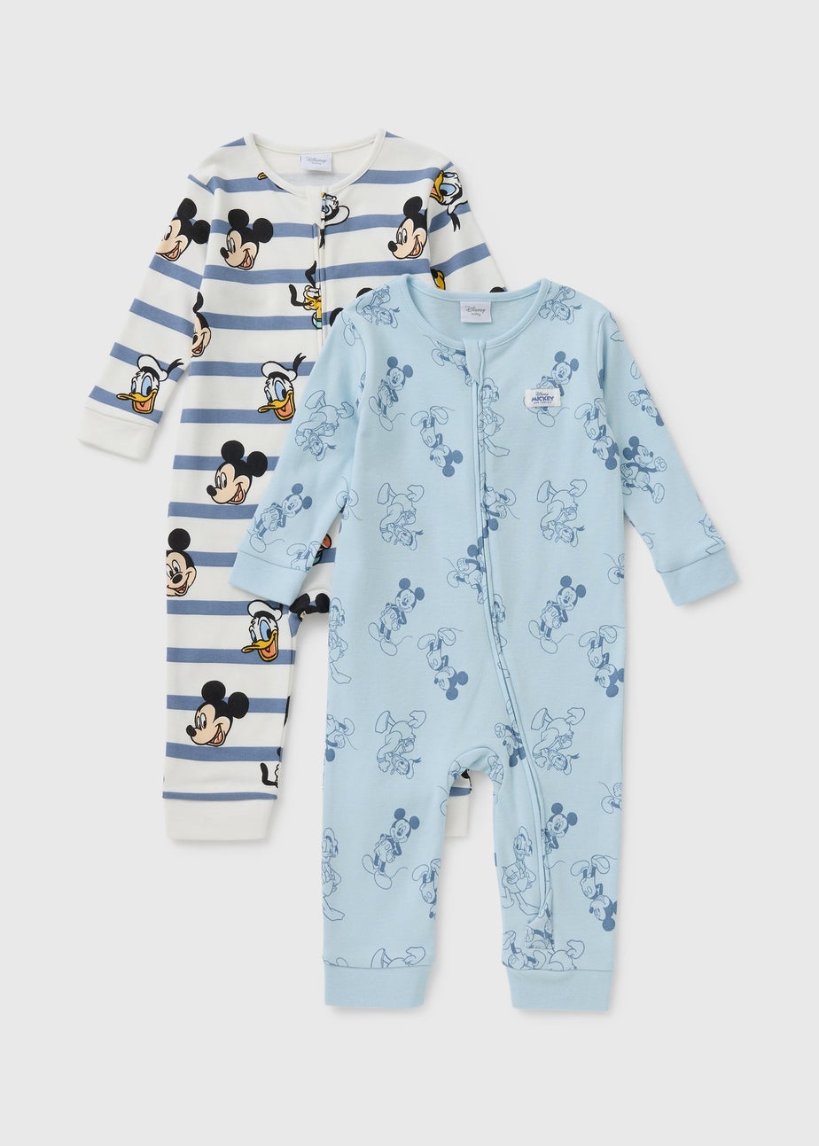 Disney 2 Pack Baby Blue Mickey Sleepsuits (Newborn-23mths)