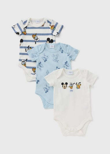 Disney 3 Pack Baby Blue Mickey Mouse Bodysuits (Newborn-23mths)