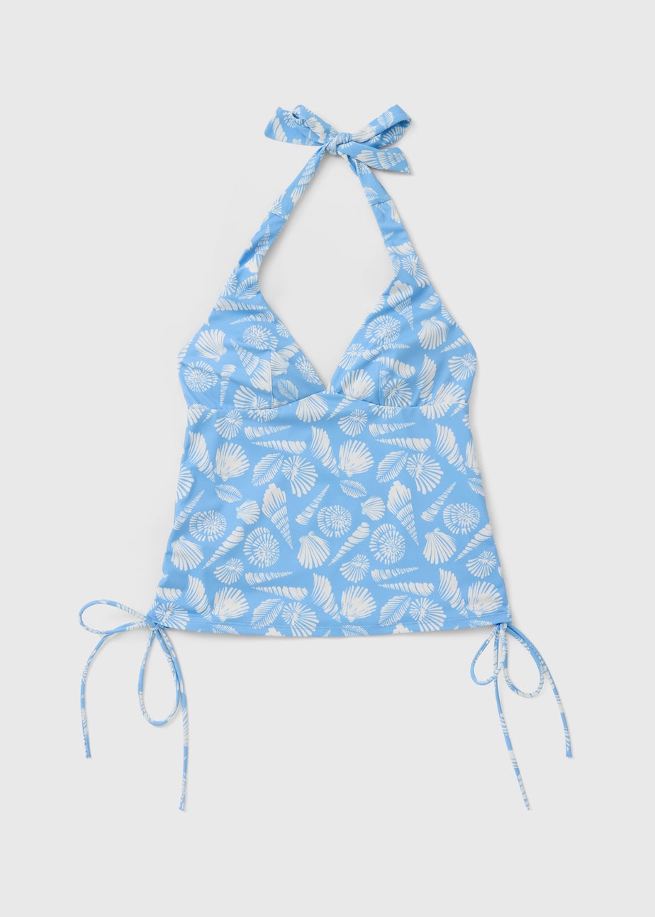 Pale Blue Shell Print Tankini Top