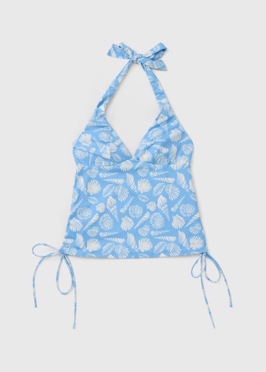 Pale Blue Shell Print Tankini Top