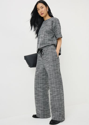 Black Textured Wide Leg Co Ord Trousers