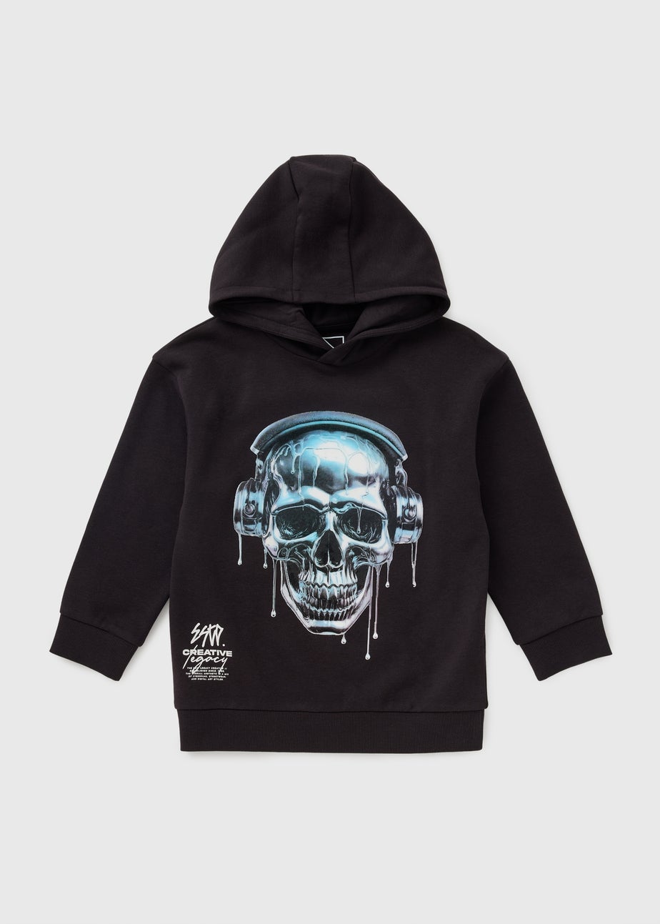 Boys Black Chrome Skull Hoodie (7-15yrs)
