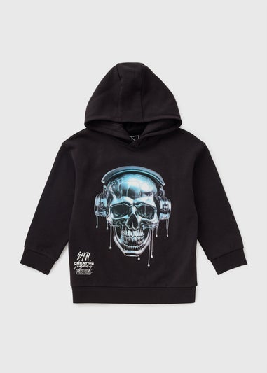 Boys Black Chrome Skull Hoodie (7-15yrs)