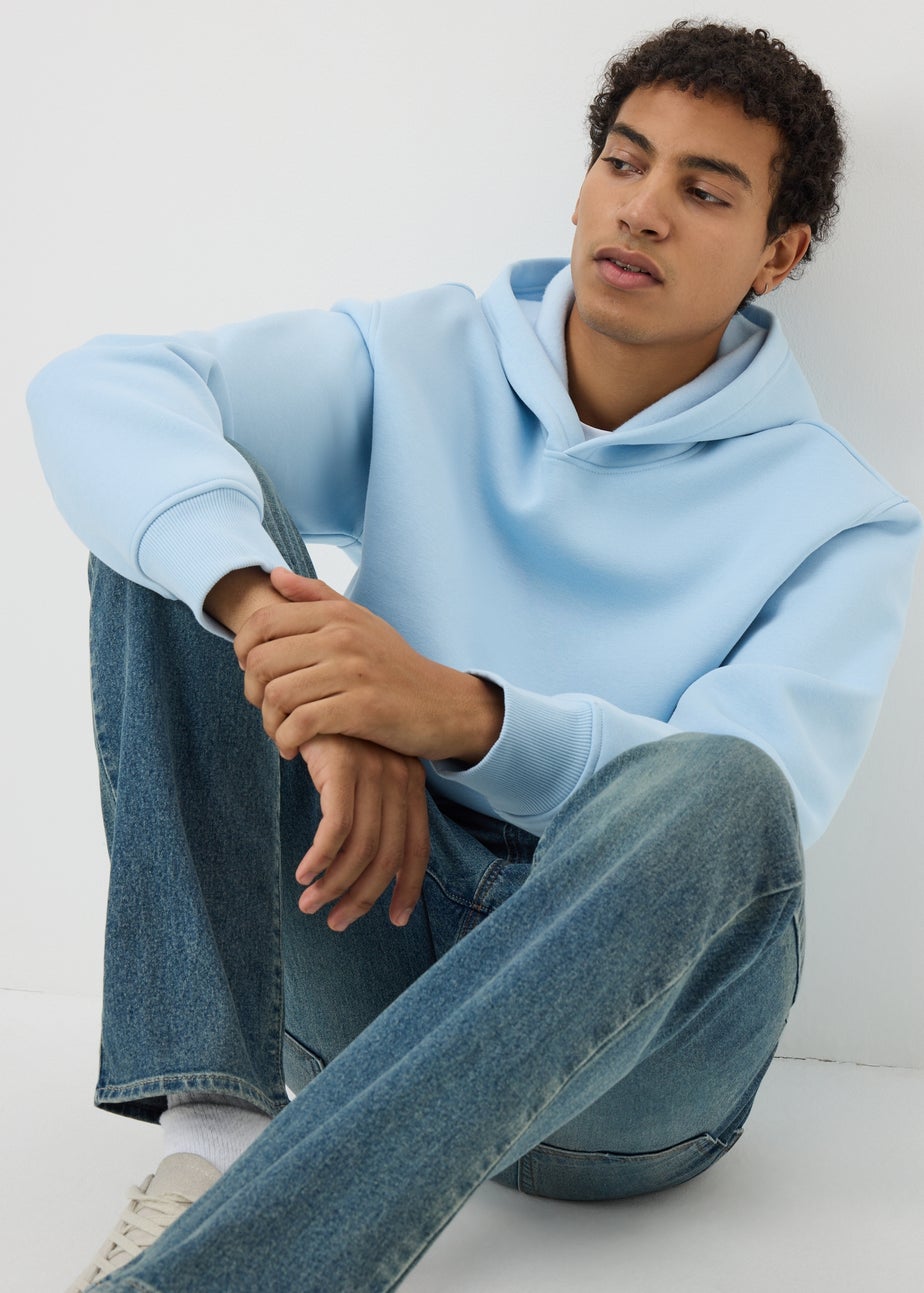 Light Blue Relaxed Fit Pull On Hoodie
