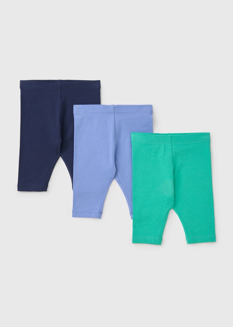 3 Pack Baby Blue Preppy Leggings (Newborn-23mths)