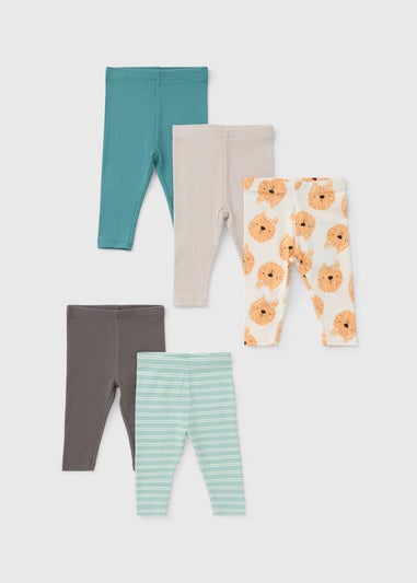 5 Pack Baby Animal Stripe Leggings (Newborn-23mths)