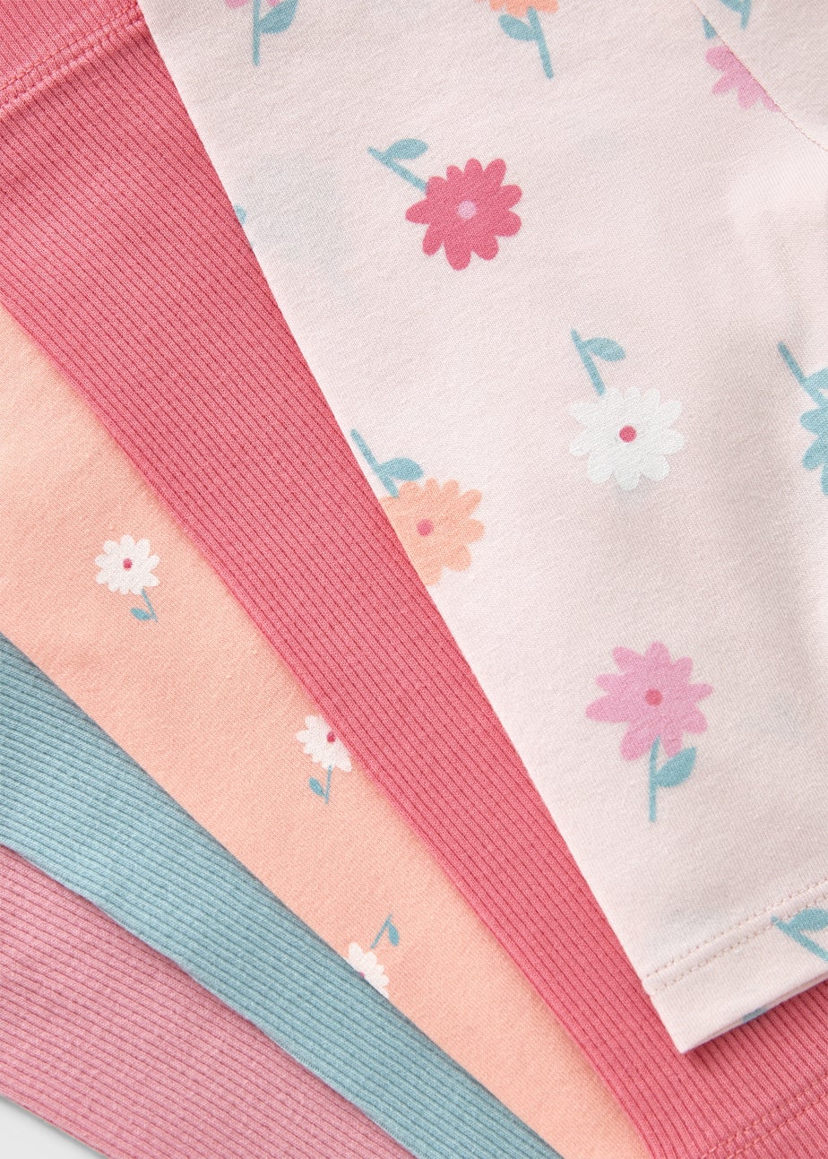 5 Pack Baby Pink Floral Leggings (Newborn-23mths)