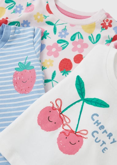 3 Pack Baby Multicolour Fruit Stripe Tops (Newborn-23mths)